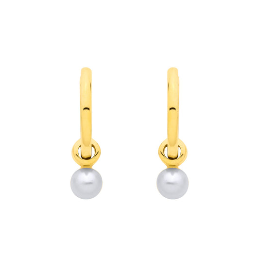 18K Gold Plated Sterling Silver Fresh Water Pearl Huggie Hoop Earrings - EAG1376