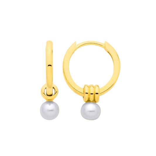 18K Gold Plated Silver Fresh Water Pearl Huggie Hoop Earrings - EAG1376