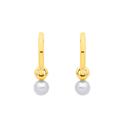Gold-plated Silver  Pearl Triple Band Tunnel Orbit Drop Earrings - EAG1376