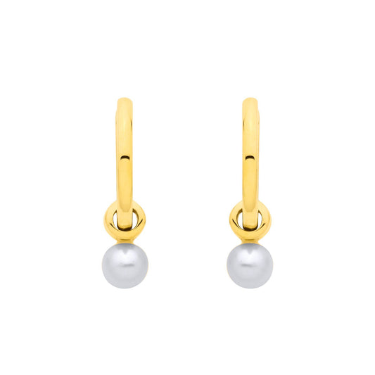 Gold-plated Silver  Pearl Triple Band Tunnel Orbit Drop Earrings - EAG1376
