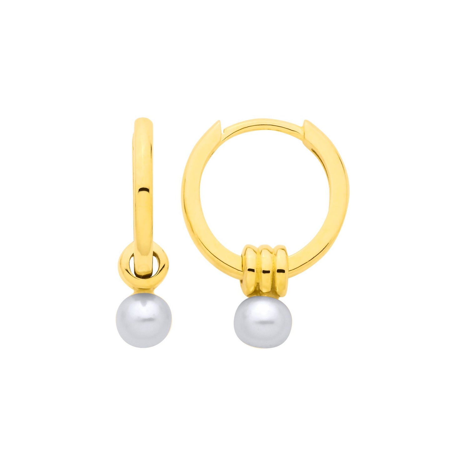 Gold-plated Silver  Pearl Triple Band Tunnel Orbit Drop Earrings - EAG1376