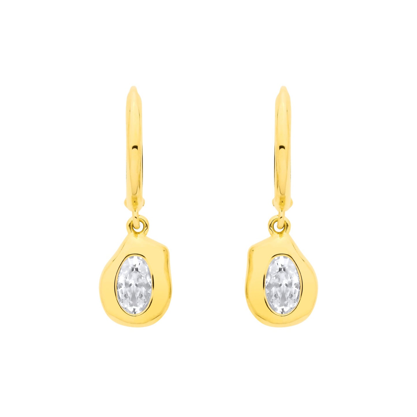 18K Gold Plated Sterling Silver CZ Drop Huggie Hoop Earrings - EAG1377