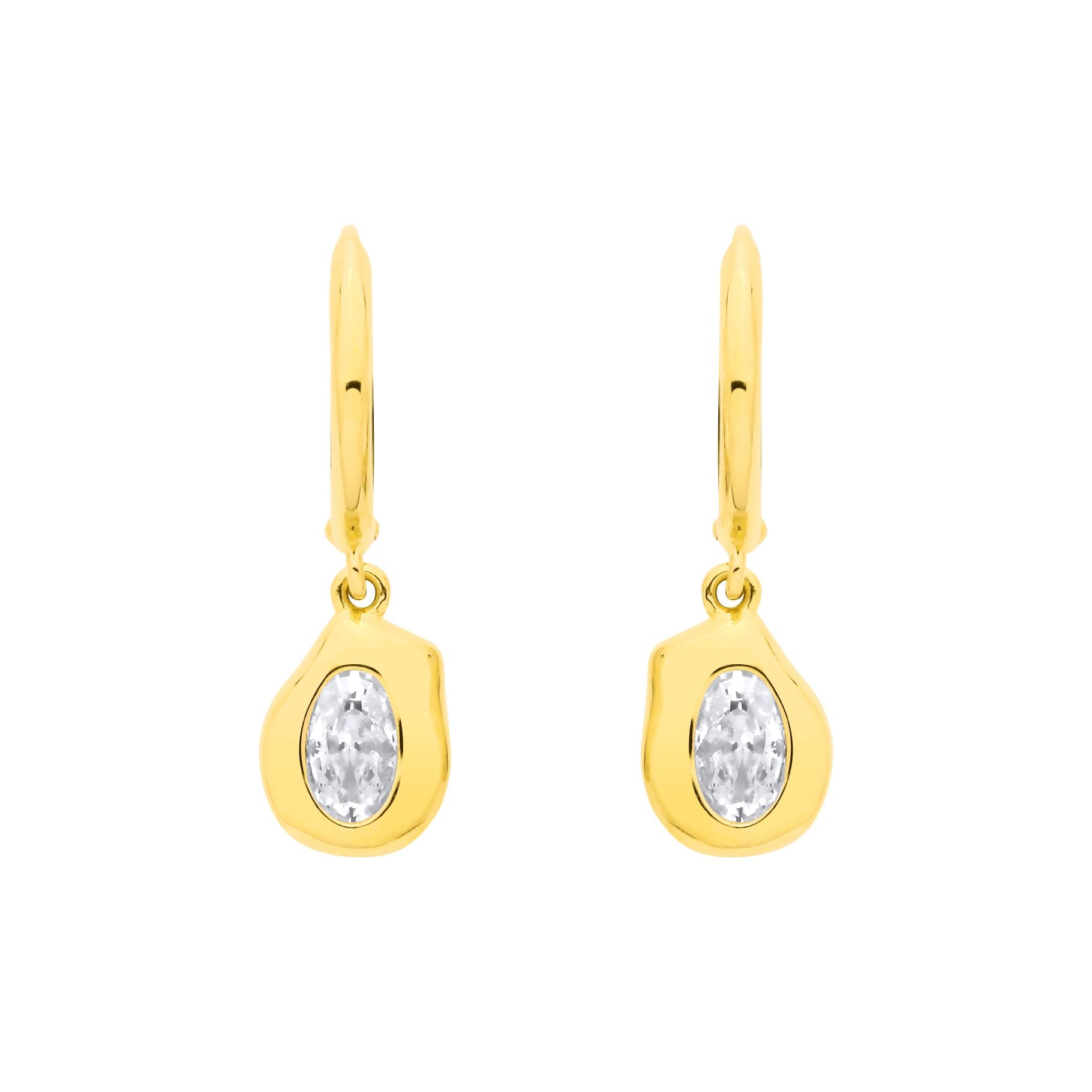 18K Gold Plated Sterling Silver CZ Drop Huggie Hoop Earrings - EAG1377