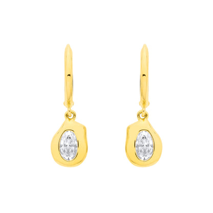 18K Gold Plated Sterling Silver CZ Drop Huggie Hoop Earrings - EAG1377