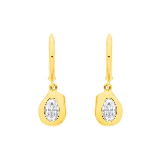 18K Gold Plated Sterling Silver CZ Drop Huggie Hoop Earrings - EAG1377