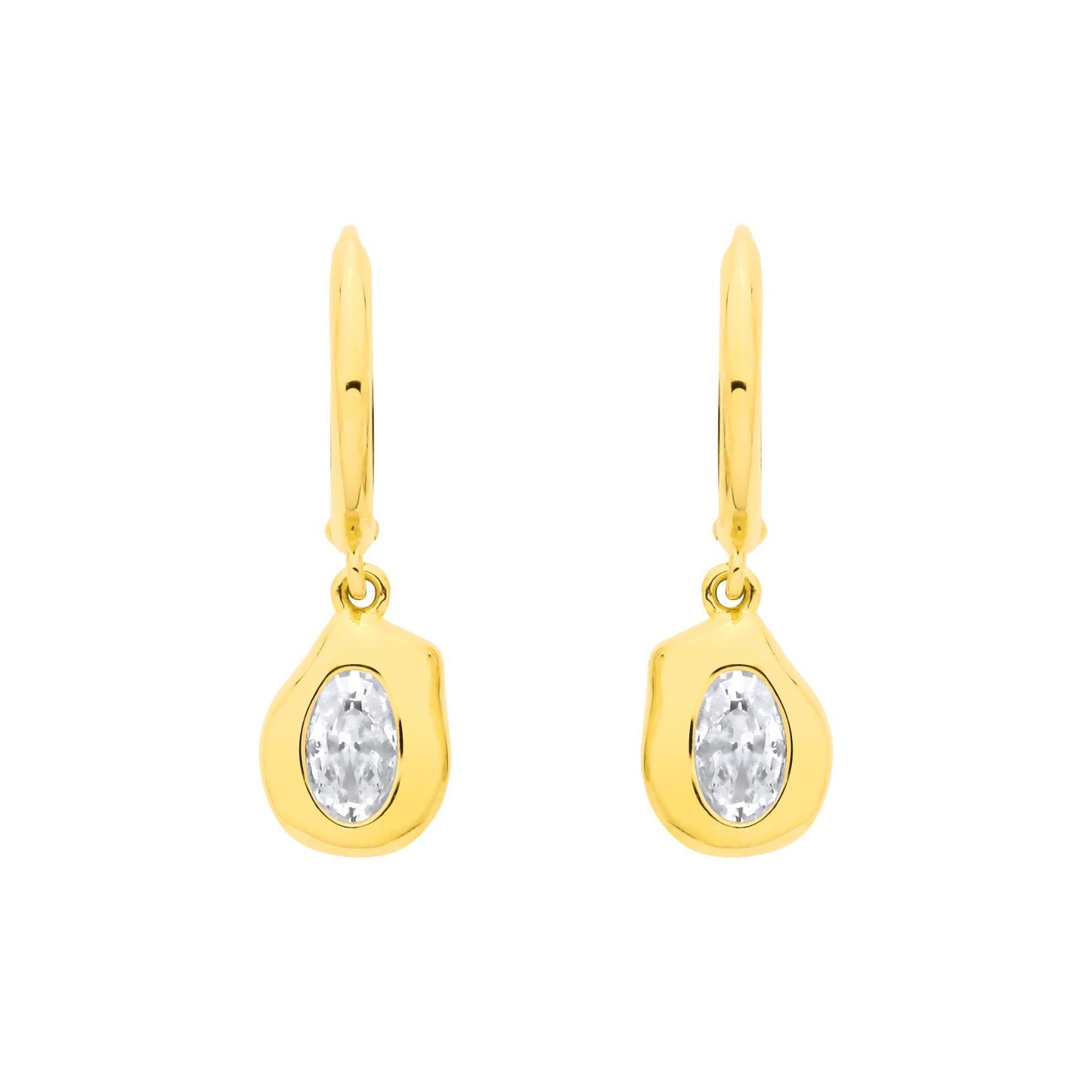 Gold-plated Silver  CZ Organic Molten Pebble Hoop Drop Earrings - EAG1377