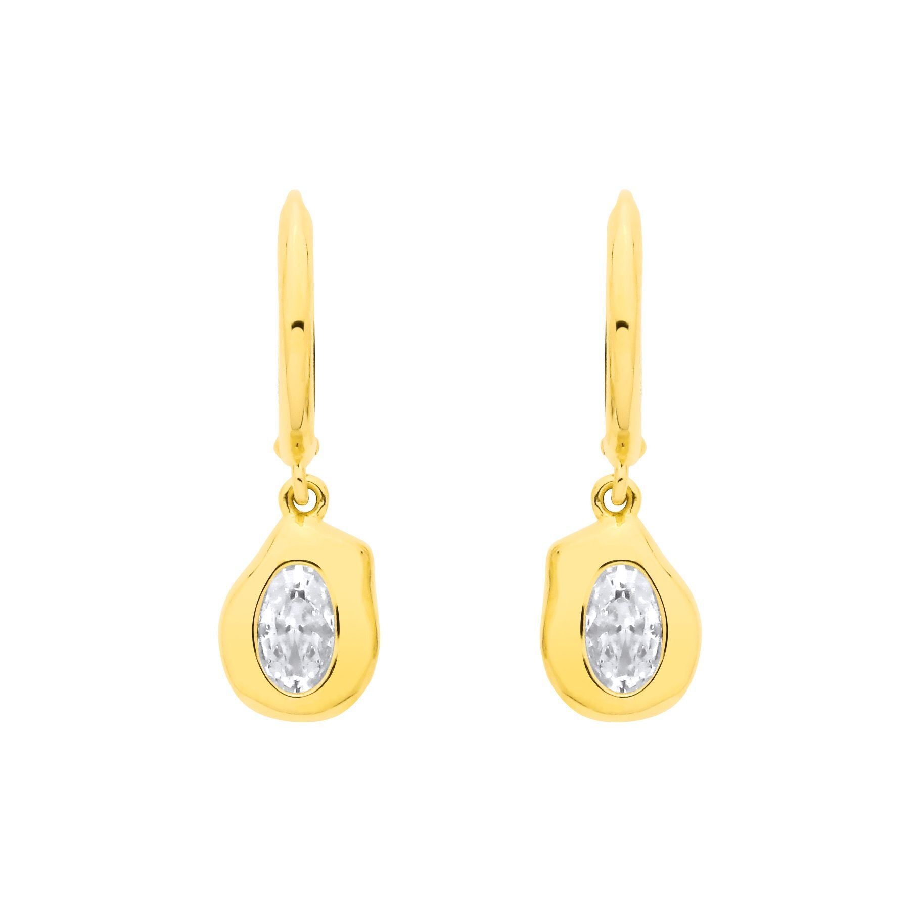 Gold-plated Silver  CZ Organic Molten Pebble Hoop Drop Earrings - EAG1377