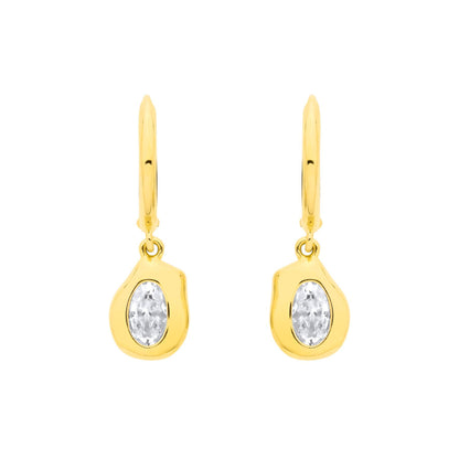 Gold-plated Silver  CZ Organic Molten Pebble Hoop Drop Earrings - EAG1377