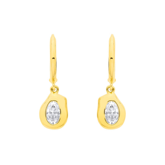 Gold-plated Silver  CZ Organic Molten Pebble Hoop Drop Earrings - EAG1377