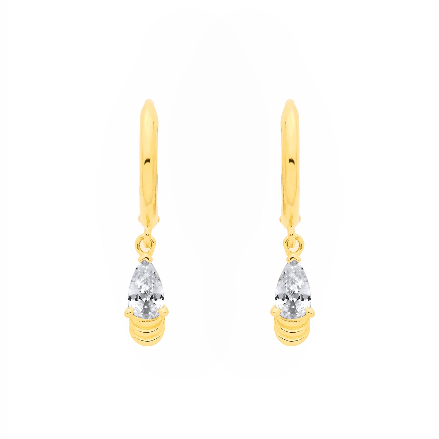 18K Gold-plated Sterling Silver  CZ Drop Huggie Hoop Earrings - EAG1378