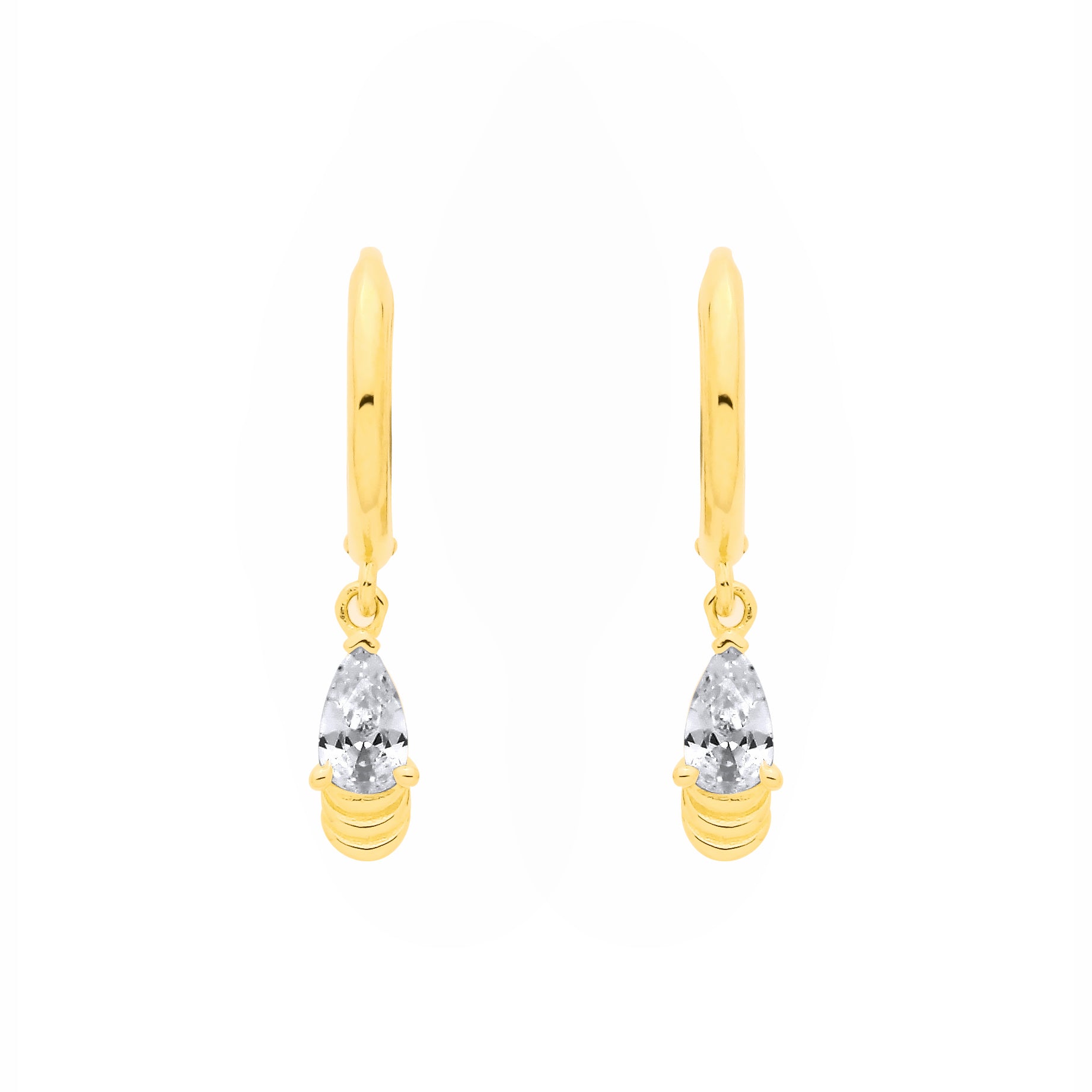 18K Gold-plated Sterling Silver  CZ Drop Huggie Hoop Earrings - EAG1378