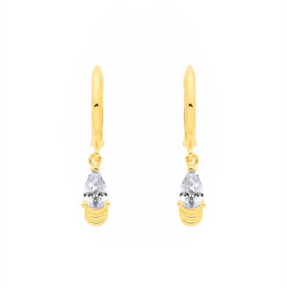 18K Gold-plated Sterling Silver  CZ Drop Huggie Hoop Earrings - EAG1378
