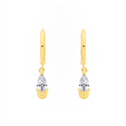 18K Gold-plated Sterling Silver  CZ Drop Huggie Hoop Earrings - EAG1378