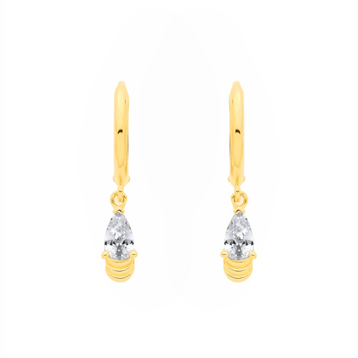 Gilded Silver  Pear CZ Raindrop Lantern Solitaire Drop Earrings - EAG1378
