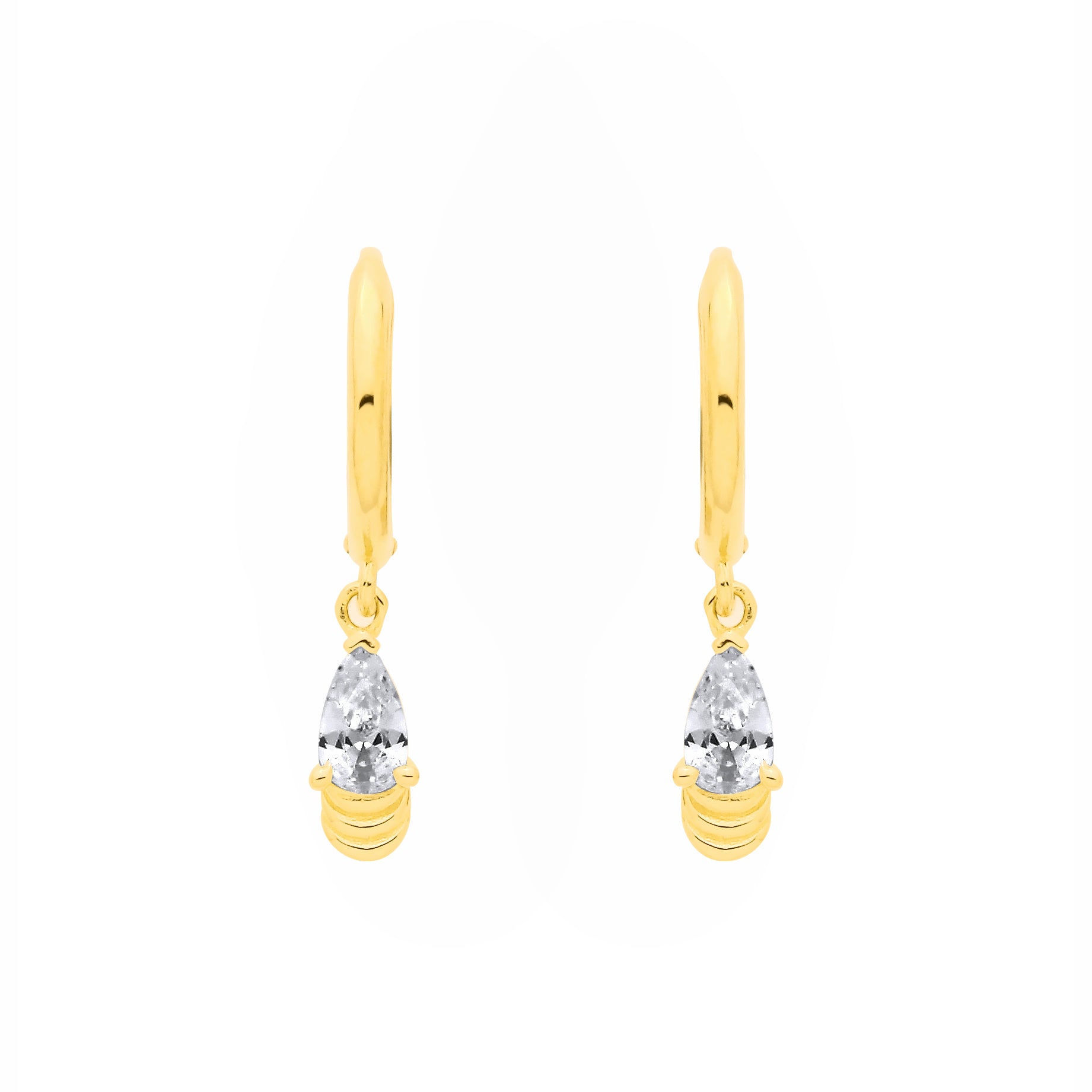 Gilded Silver  Pear CZ Raindrop Lantern Solitaire Drop Earrings - EAG1378
