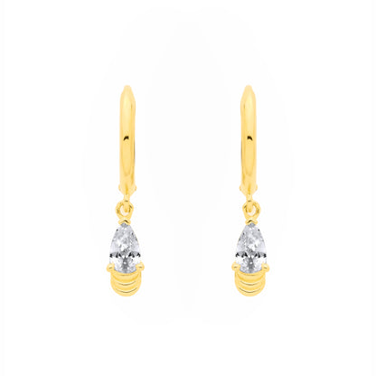 Gilded Silver  Pear CZ Raindrop Lantern Solitaire Drop Earrings - EAG1378