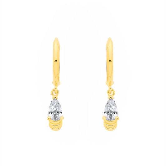 18K Gold-plated Sterling Silver  CZ Drop Huggie Hoop Earrings - EAG1378