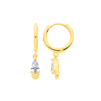 18K Gold-plated Sterling Silver  CZ Drop Huggie Hoop Earrings - EAG1378