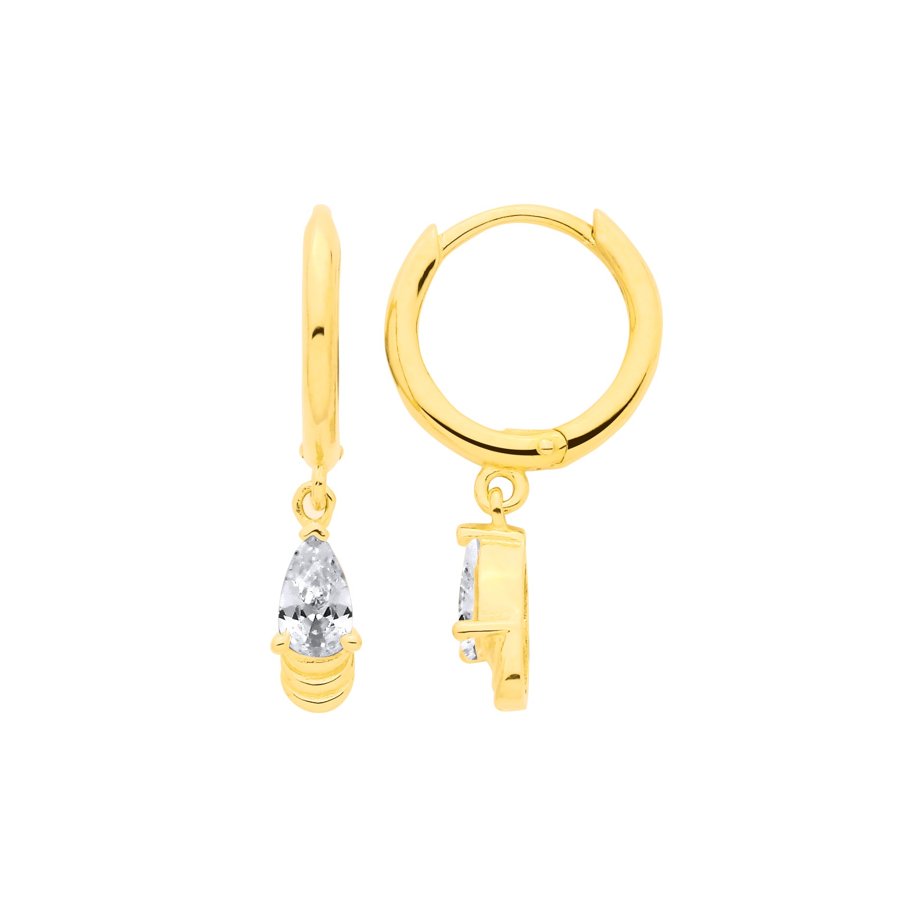 Gilded Silver  Pear CZ Raindrop Lantern Solitaire Drop Earrings - EAG1378