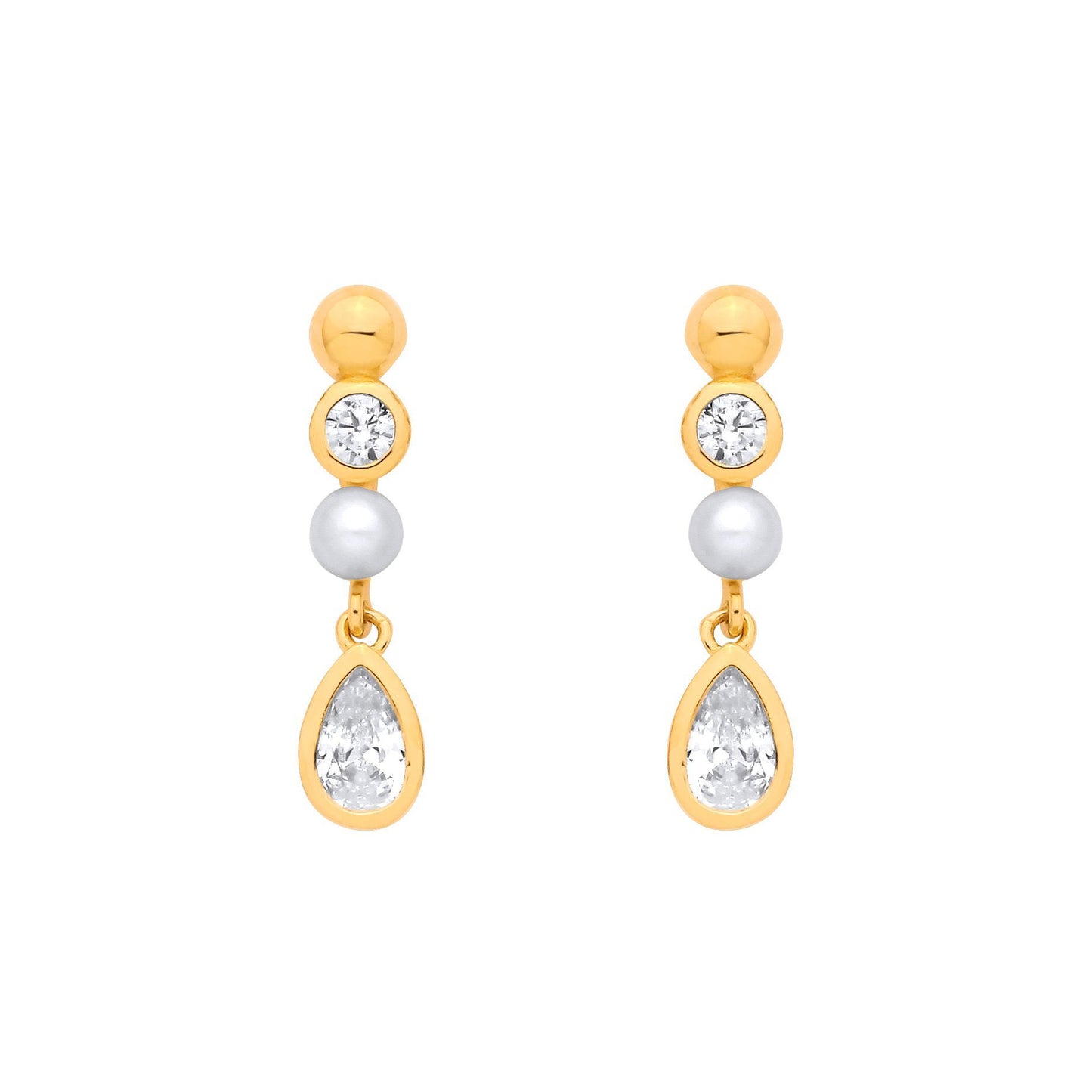 Gilded Silver  Pear CZ Golden Bezel Halo Bubble Drop Earrings - EAG1379