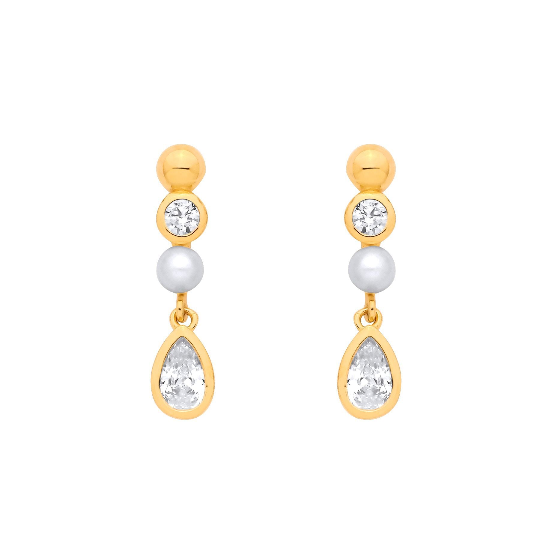 Gilded Silver  Pear CZ Golden Bezel Halo Bubble Drop Earrings - EAG1379