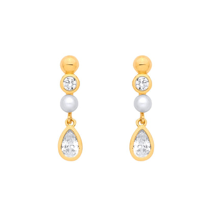 Gilded Silver  Pear CZ Golden Bezel Halo Bubble Drop Earrings - EAG1379