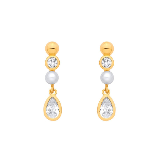Gilded Silver  Pear CZ Golden Bezel Halo Bubble Drop Earrings - EAG1379