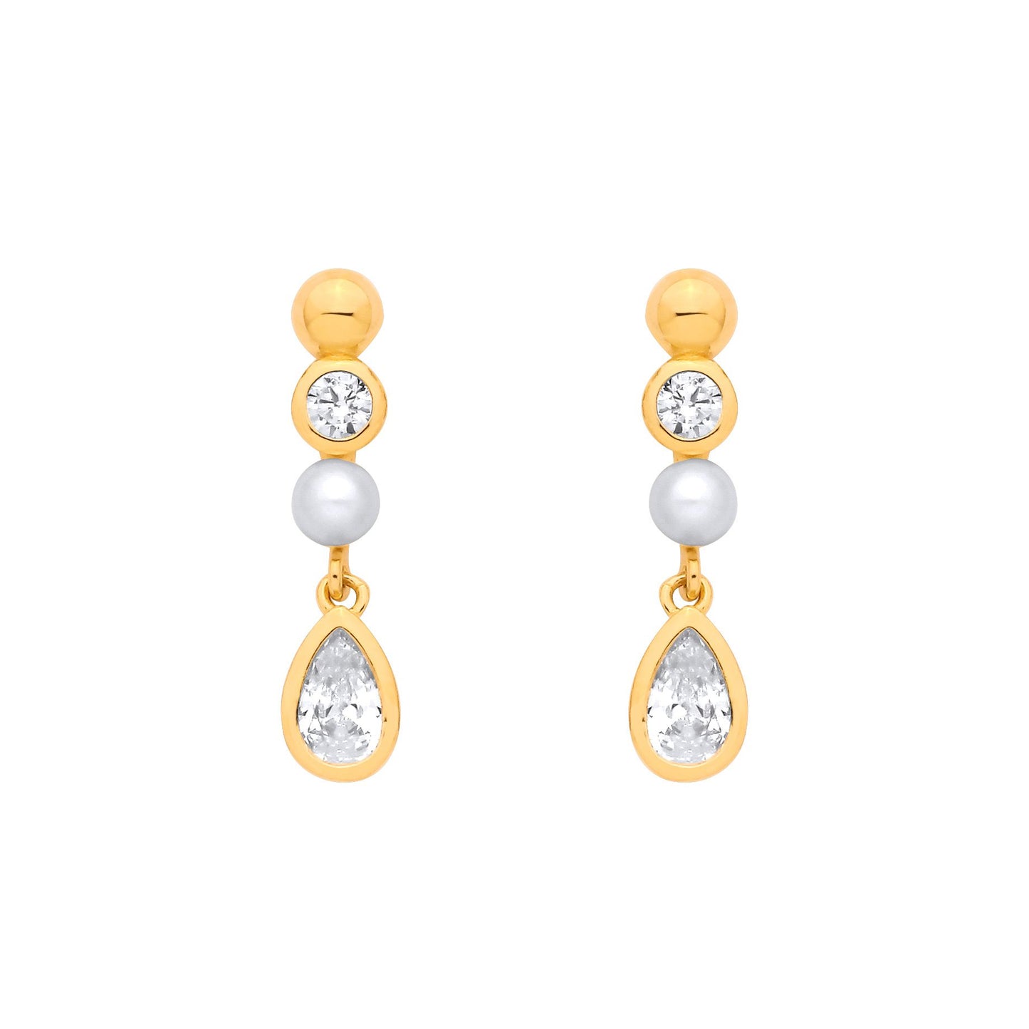 18K Gold Plated Sterling Silver CZ & Fresh Water Pearl 3-3.5mm Drop Earrings - EAG1379