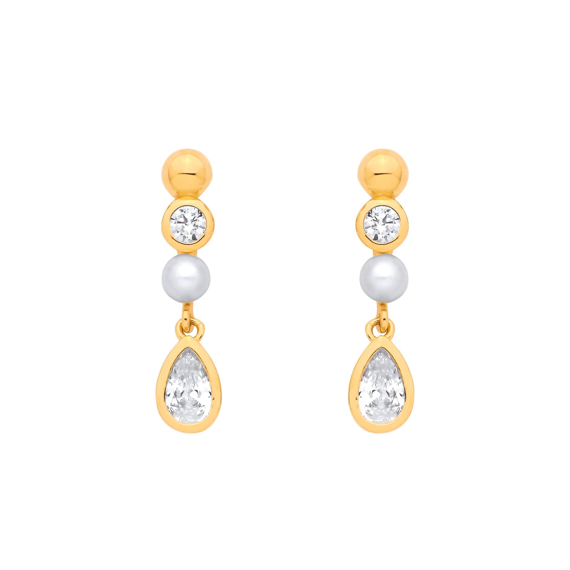 18K Gold Plated Sterling Silver CZ & Fresh Water Pearl 3-3.5mm Drop Earrings - EAG1379