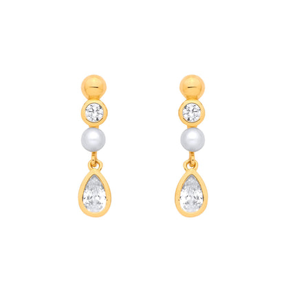 18K Gold Plated Sterling Silver CZ & Fresh Water Pearl 3-3.5mm Drop Earrings - EAG1379