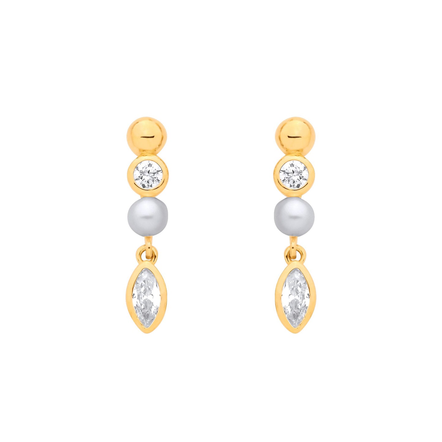 18K Gold Plated Silver CZ Fresh Water Pearl 3-3.5mm Drop Earrings - EAG1380