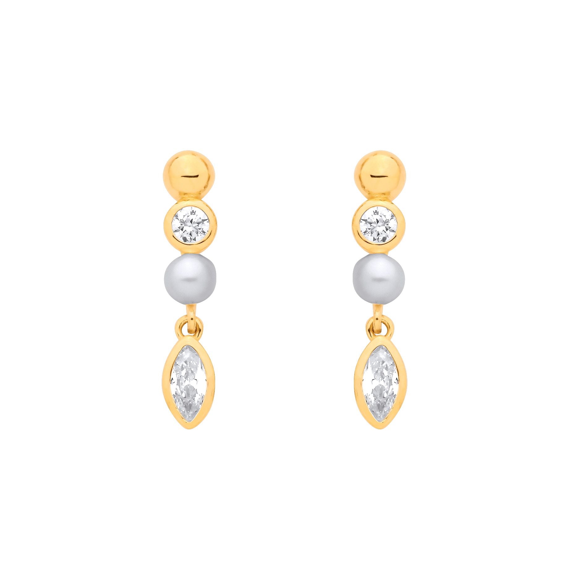 18K Gold Plated Silver CZ Fresh Water Pearl 3-3.5mm Drop Earrings - EAG1380