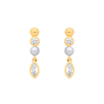 18K Gold Plated Sterling Silver CZ & Fresh Water Pearl 3-3.5mm Drop Earrings - EAG1380