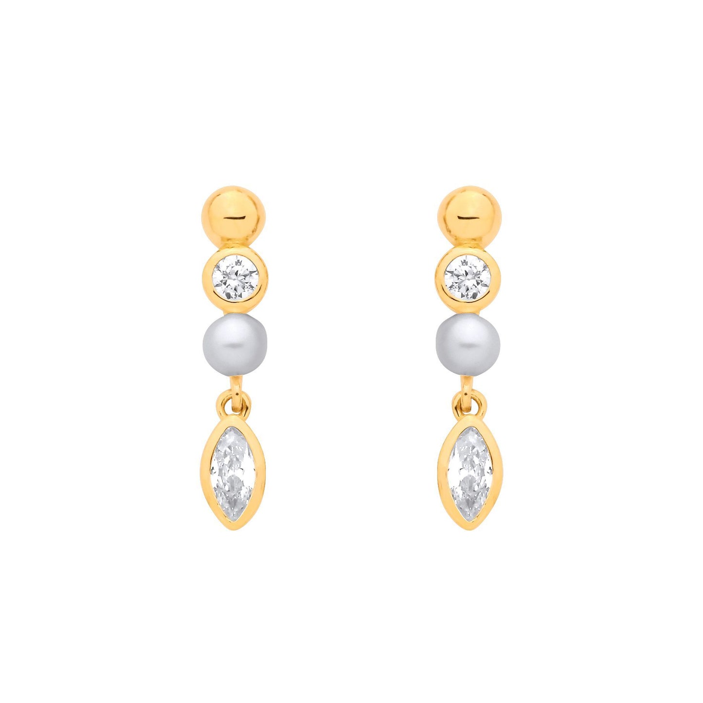 Gilded Silver  Marquise CZ Golden Bezel Halo Bubble Drop Earrings - EAG1380