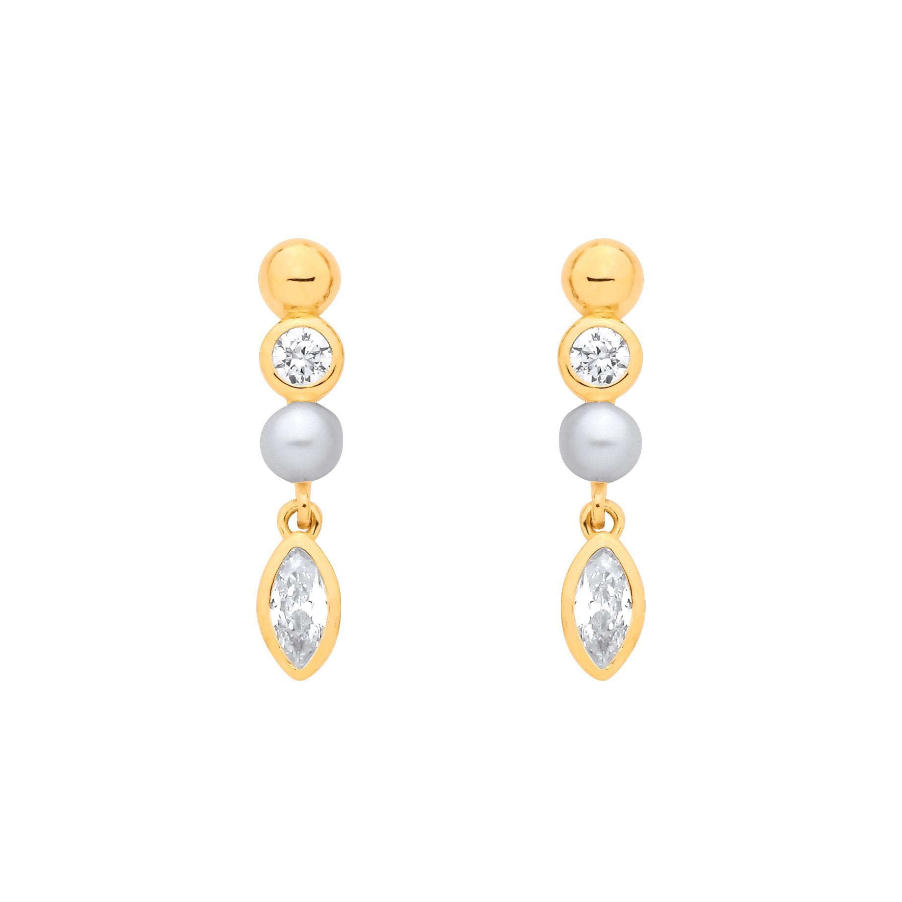 Gilded Silver  Marquise CZ Golden Bezel Halo Bubble Drop Earrings - EAG1380