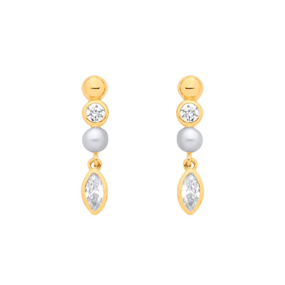 Gilded Silver  Marquise CZ Golden Bezel Halo Bubble Drop Earrings - EAG1380