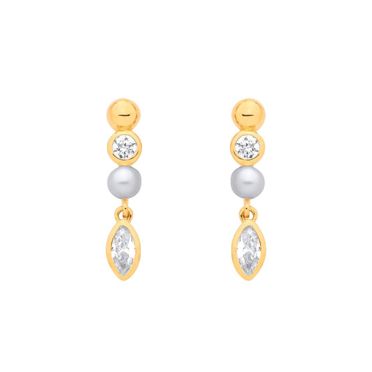 Gilded Silver  Marquise CZ Golden Bezel Halo Bubble Drop Earrings - EAG1380