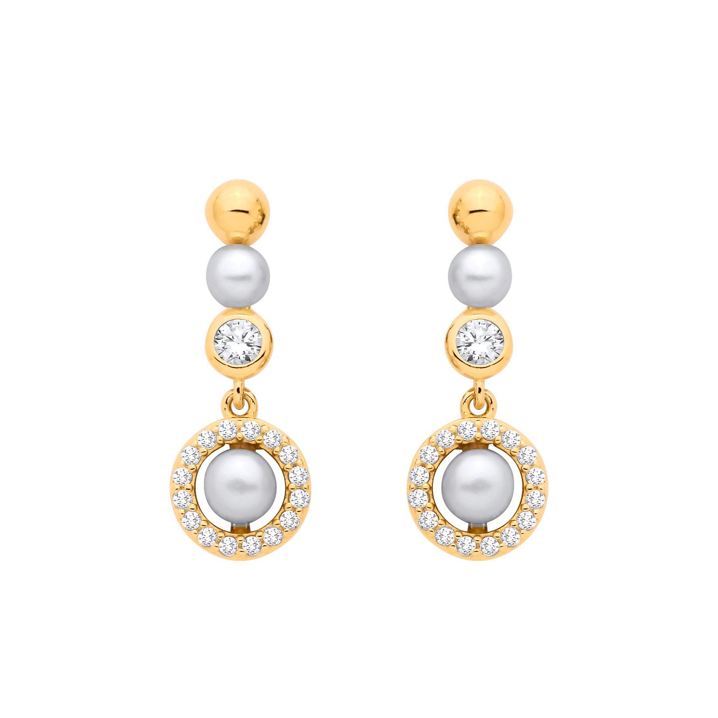 18K Gold Plated Silver CZ Fresh Water Pearl 3-3.5mm Drop Earrings - EAG1381
