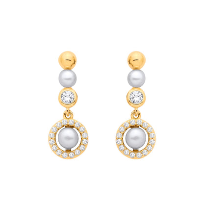 18K Gold Plated Silver CZ Fresh Water Pearl 3-3.5mm Drop Earrings - EAG1381