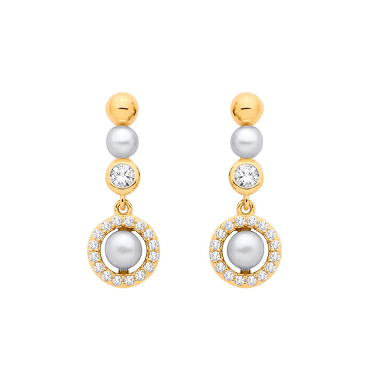 18K Gold Plated Silver CZ Fresh Water Pearl 3-3.5mm Drop Earrings - EAG1381
