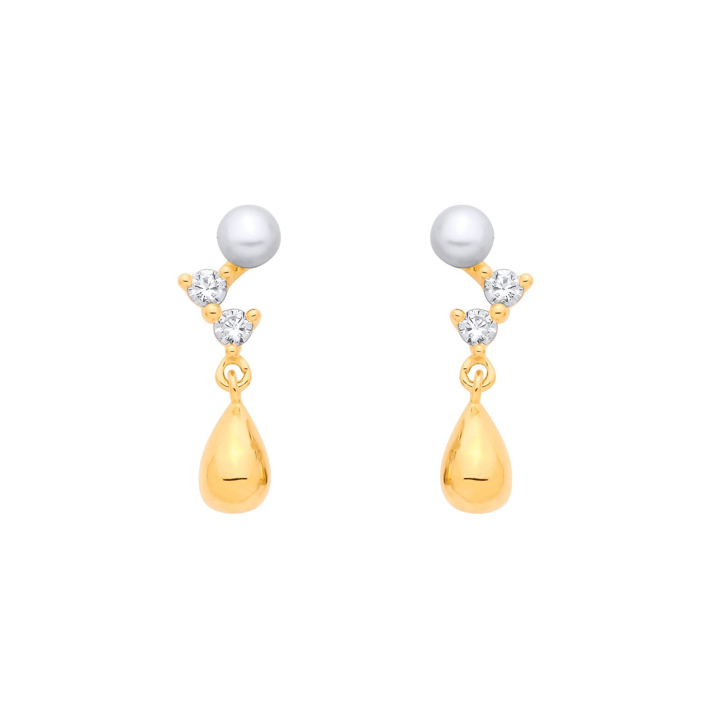 18K Gold Plated Silver CZ Fresh Water Pearl 3-3.5mm Drop Earrings - EAG1382