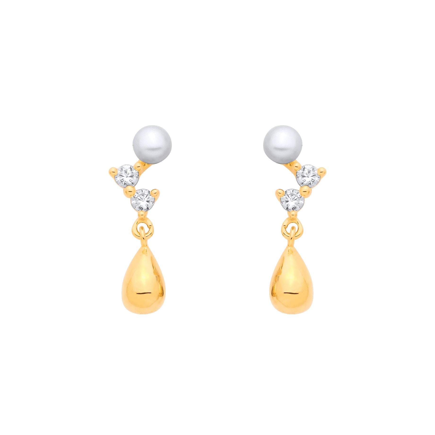 18K Gold Plated Sterling Silver CZ & Fresh Water Pearl 3-3.5mm Drop Earrings - EAG1382