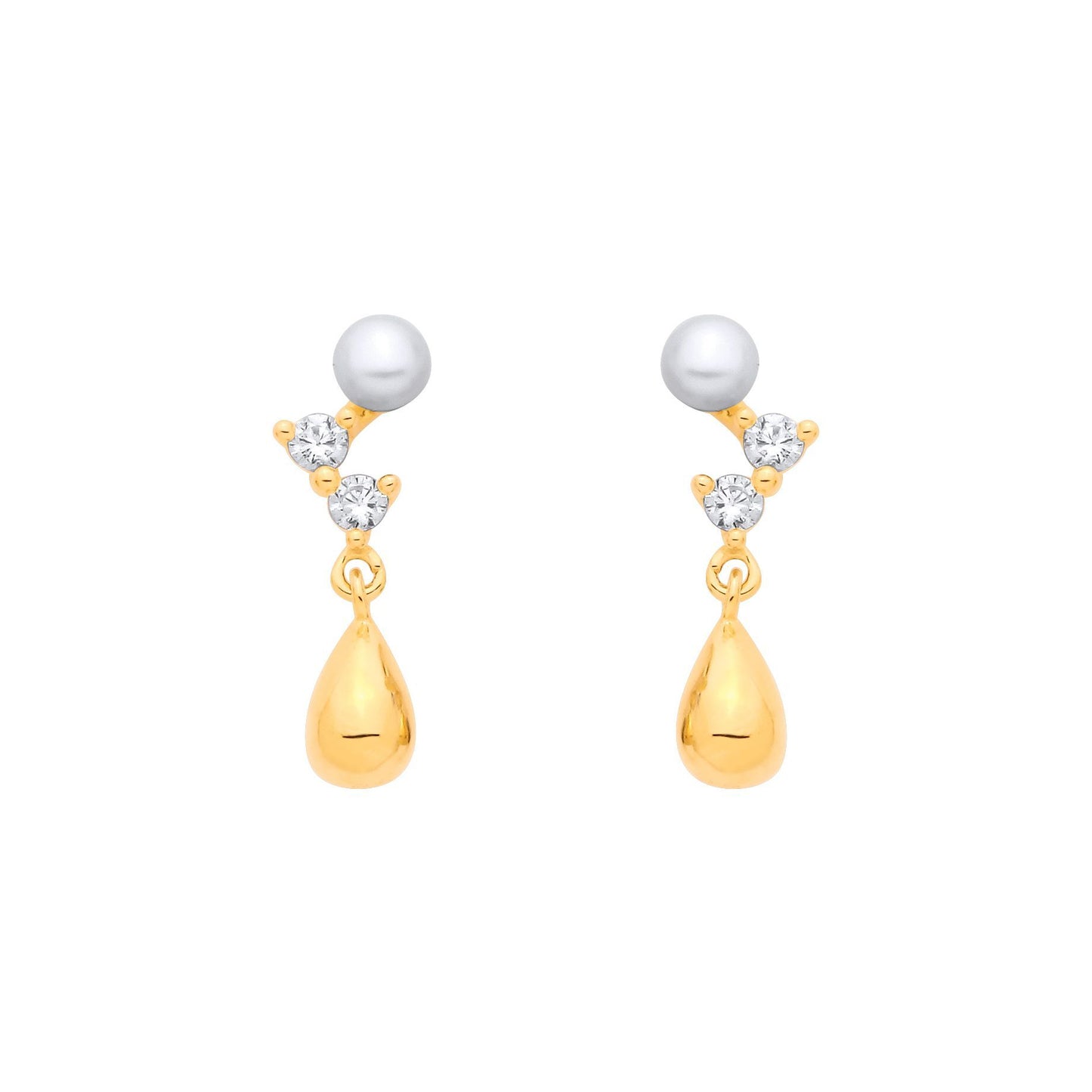 Gold-plated Silver  Pearl CZ Zig Zag Starry Skies Drop Earrings - EAG1382