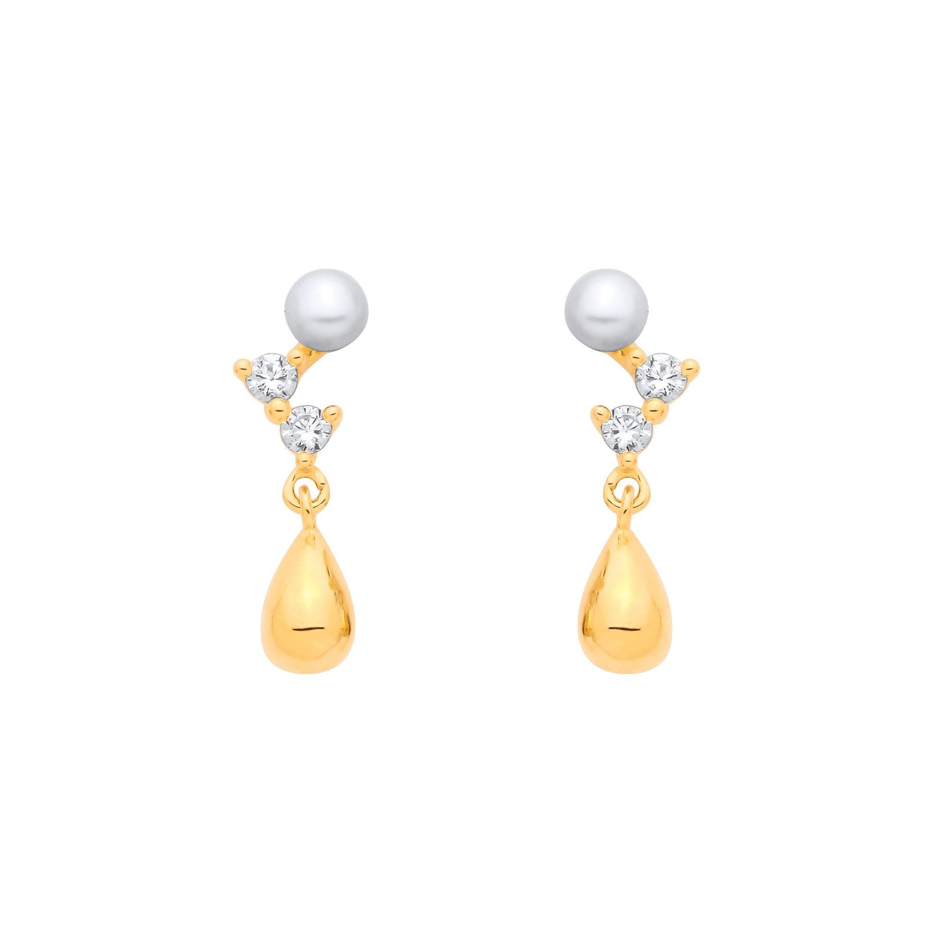 Gold-plated Silver  Pearl CZ Zig Zag Starry Skies Drop Earrings - EAG1382