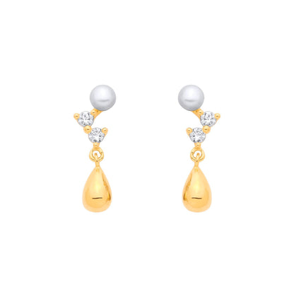 Gold-plated Silver  Pearl CZ Zig Zag Starry Skies Drop Earrings - EAG1382