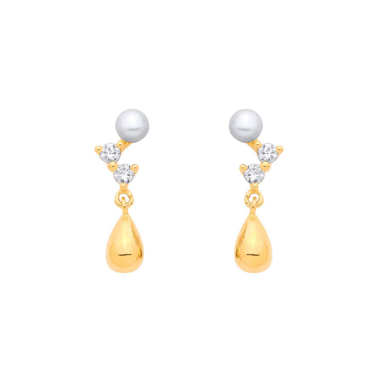 Gold-plated Silver  Pearl CZ Zig Zag Starry Skies Drop Earrings - EAG1382
