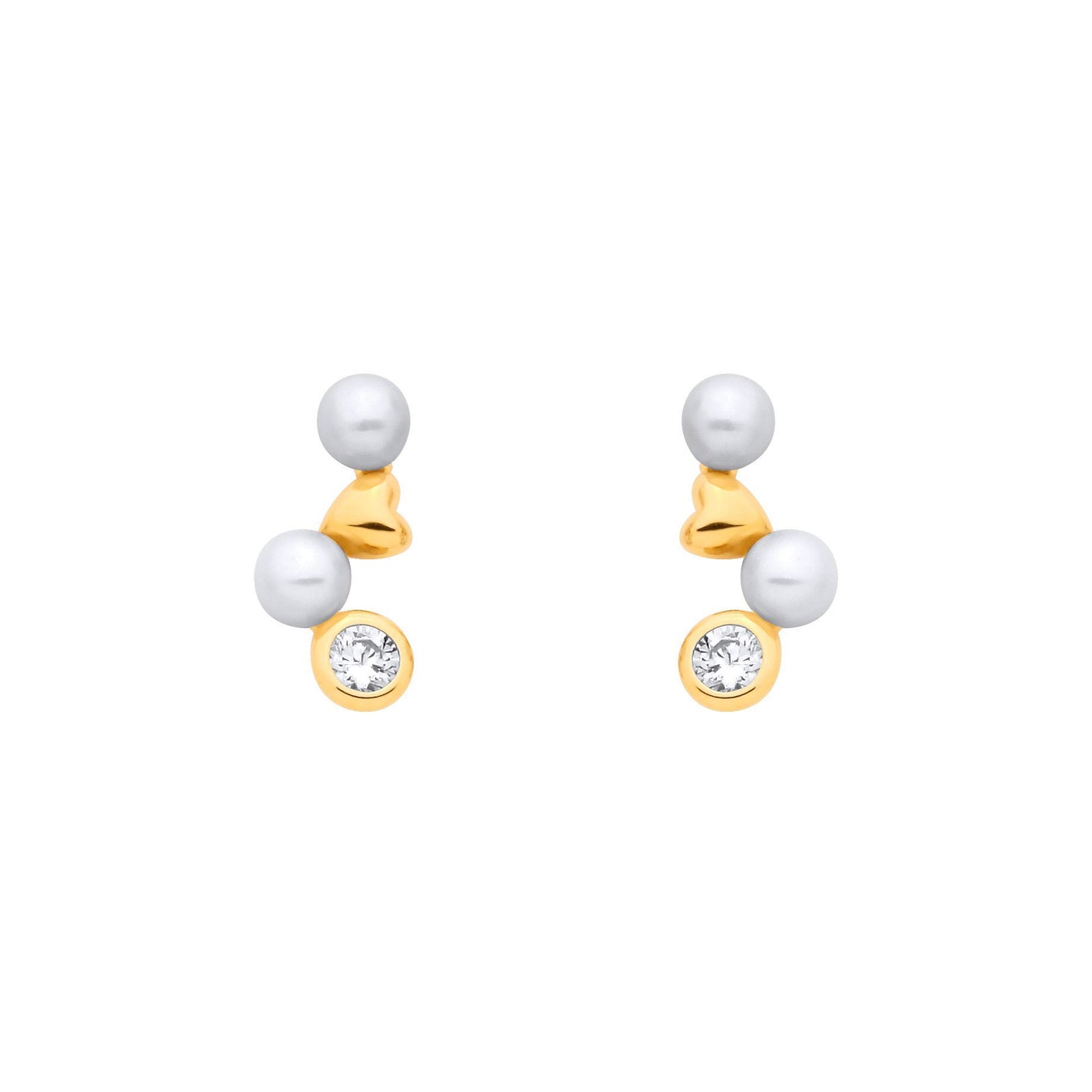 Gold-plated Silver  Pearl CZ Zig Zag Heart Full Moon Drop Earrings - EAG1383