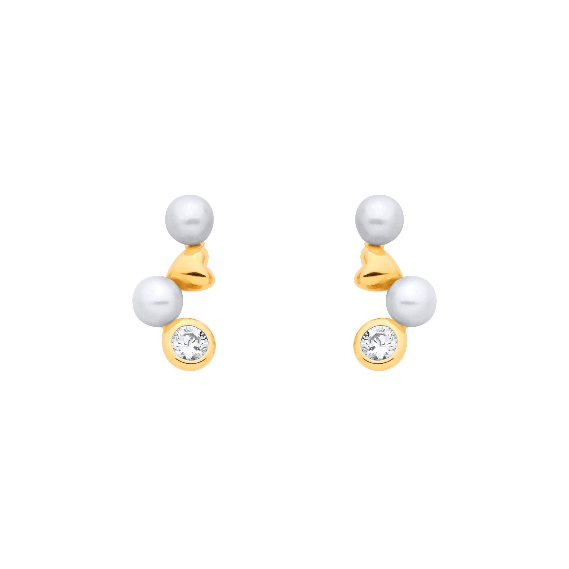 Gold-plated Silver  Pearl CZ Zig Zag Heart Full Moon Drop Earrings - EAG1383