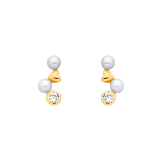 Gold-plated Silver  Pearl CZ Zig Zag Heart Full Moon Drop Earrings - EAG1383
