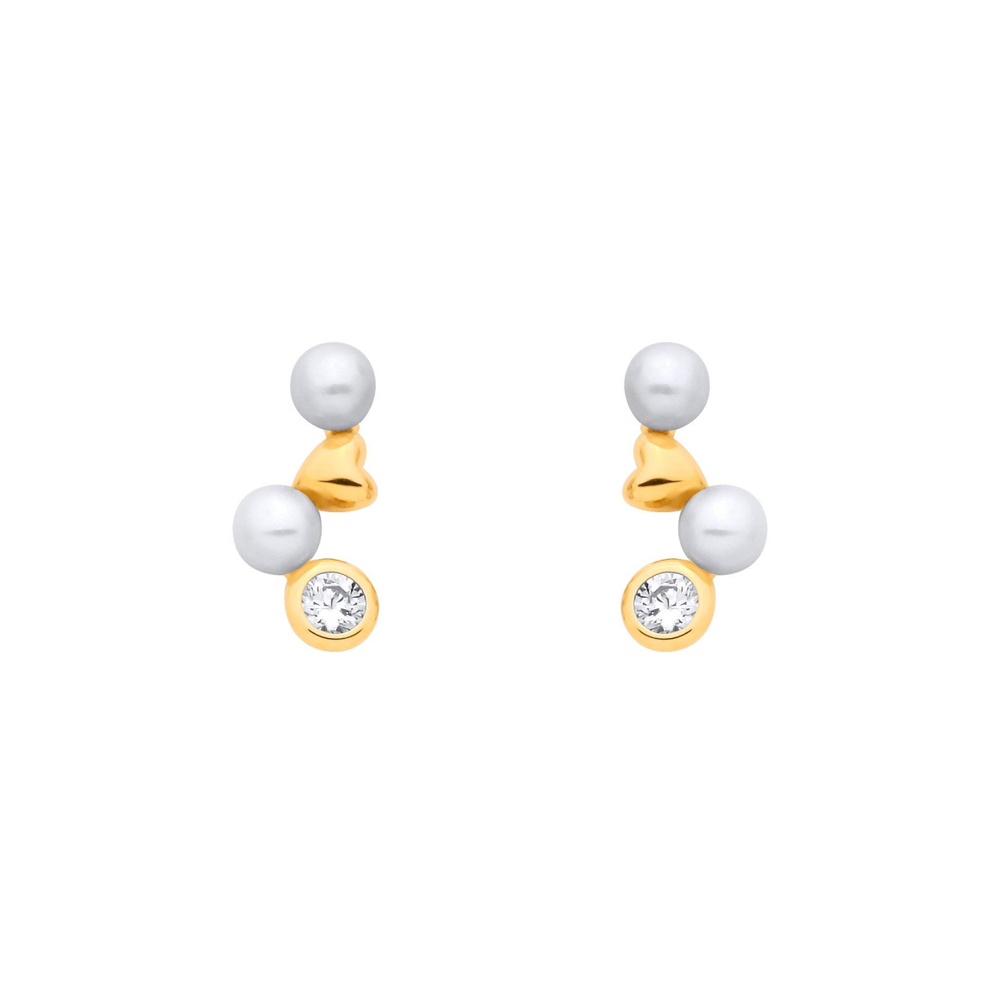 18K Gold Plated Sterling Silver CZ & Fresh Water Pearl 3-3.5mm Drop Earrings - EAG1383